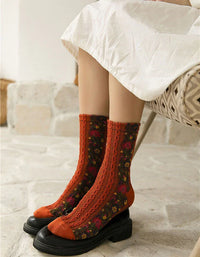 5 Pairs Women's Vintage Floral Long Tube Socks - Islinen