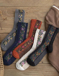5 Pairs Women's Vintage Floral Long Tube Socks - Islinen