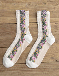 5 Pairs Women's Vintage Floral Long Tube Socks - Islinen