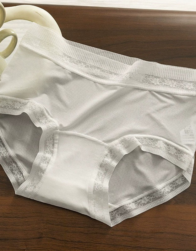 Pastel Color High-Rise Lace Trim Cotton Panty Set