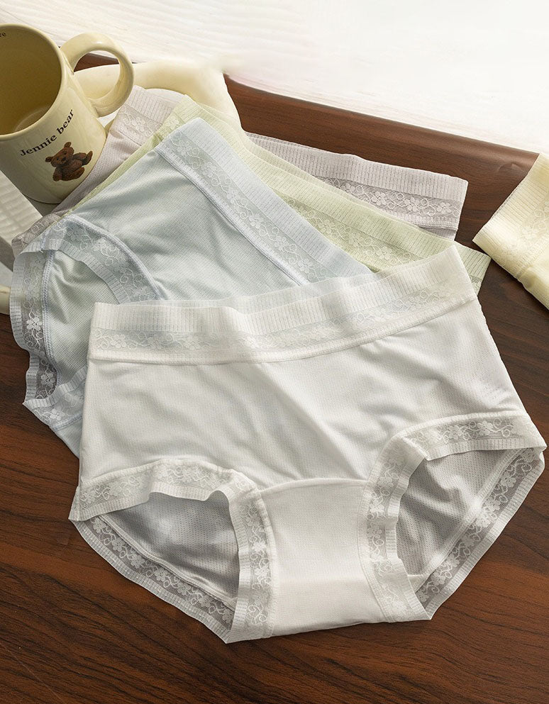High-Waist Lace Trim Cotton Underwear Set – Soft Pastels