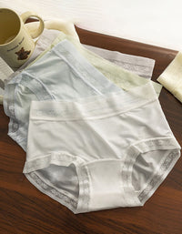 High-Waist Lace Trim Cotton Underwear Set – Soft Pastels