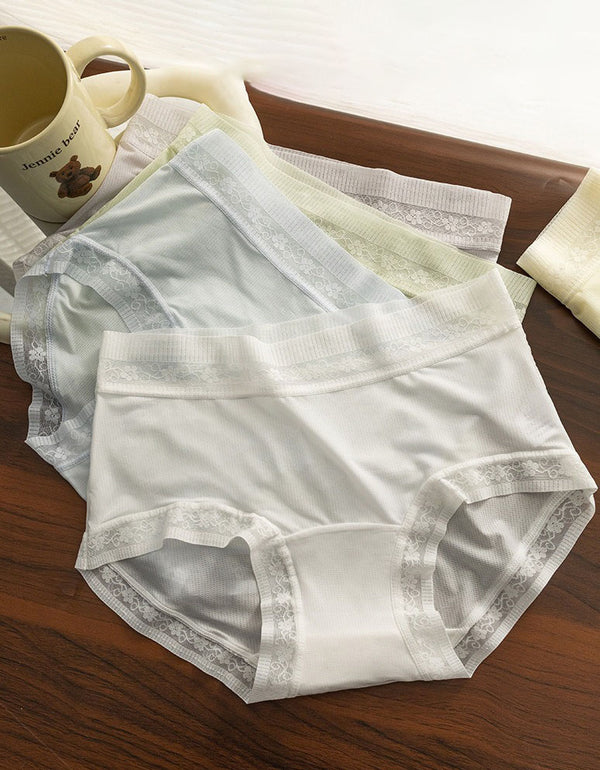 High-Waist Lace Trim Cotton Underwear Set – Soft Pastels