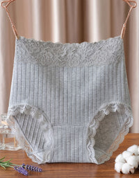 Seamless Ribbed Cotton Briefs with Lace Waistband