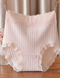 Women Breathable Cotton Lace Ribbed Brief Panties