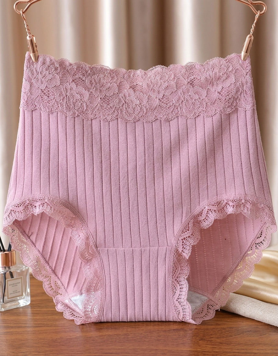 Soft Ribbed Lace Trim High Waist Women Underwear