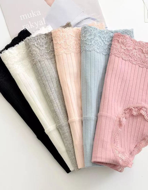 Comfortable Ribbed Lace Cotton Panties for Women