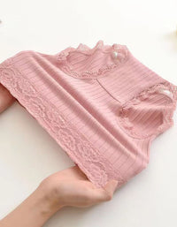 Women ribbed lace high waist cotton panties set