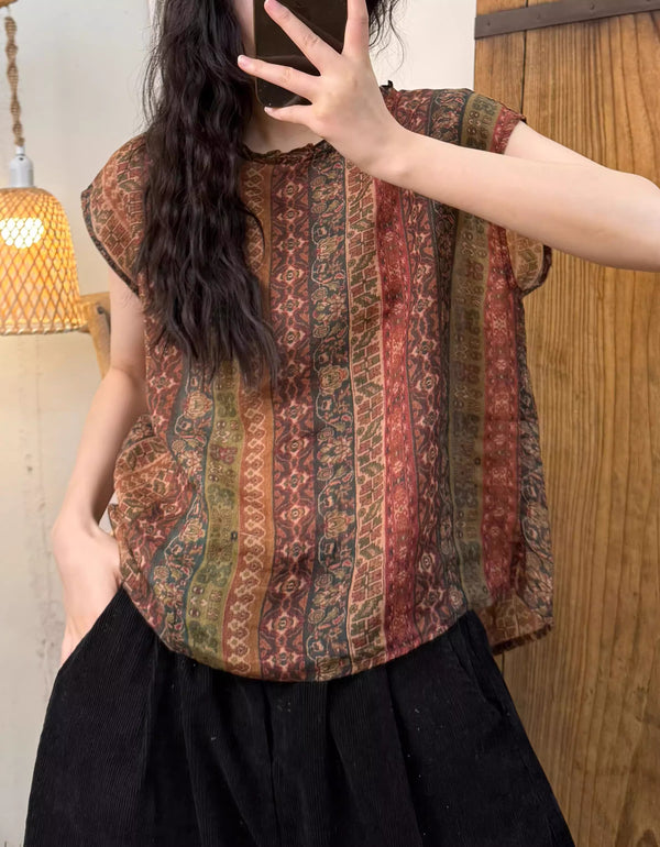 Vintage Floral Print Sleeveless Shirt