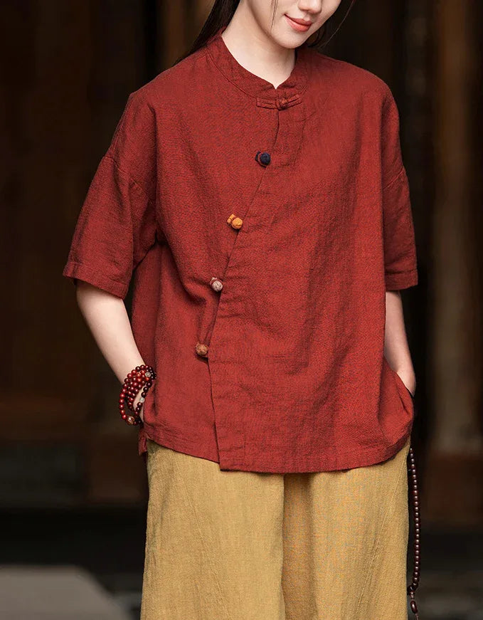 Asymmetrical Chinese Style Ramie Linen Hanfu Shirt – Islinen