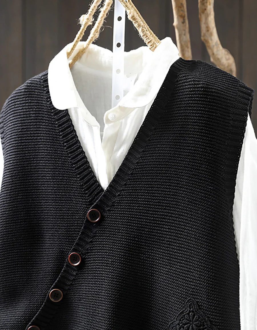 Autumn Casual Embroidery Button Up Knit Vest