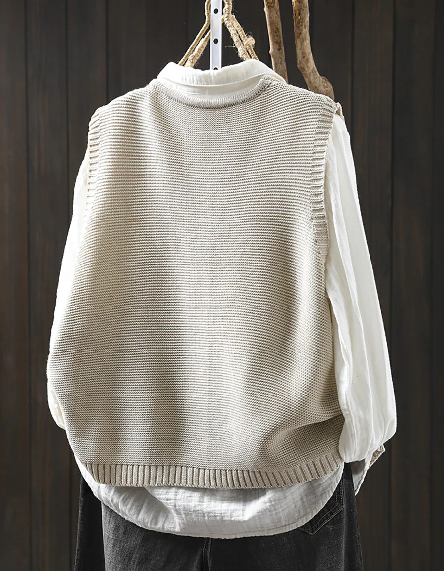 Autumn Casual Embroidery Button Up Knit Vest