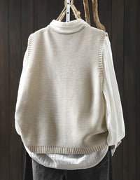Autumn Casual Embroidery Button Up Knit Vest