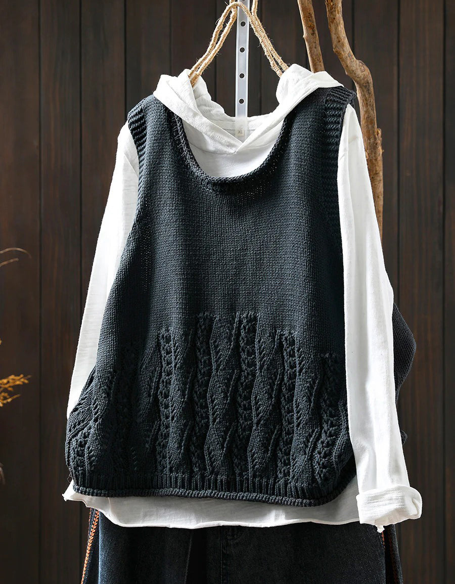 Autumn Casual Loose Fit Round Neck Knitted Vest