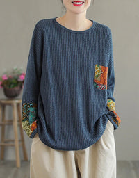 Autumn Ethnic Style Patchwork Knitted Loose Sweater Shirt