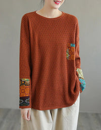 Autumn Ethnic Style Patchwork Knitted Loose Sweater Shirt