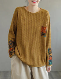 Autumn Ethnic Style Patchwork Knitted Loose Sweater Shirt