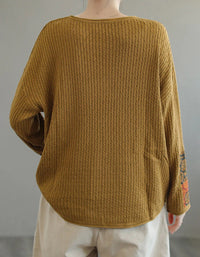 Autumn Ethnic Style Patchwork Knitted Loose Sweater Shirt