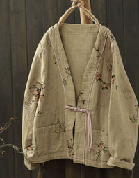 Autumn Flower Printed Double-layer V-neck Cardigan