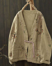 Autumn Flower Printed Double-layer V-neck Cardigan