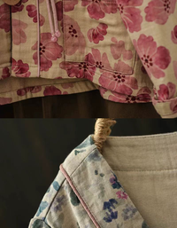 Autumn Flower Printed Double-layer V-neck Cardigan