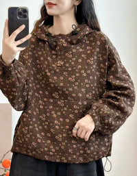 Autumn Flower Printed Loose Casual Hoodie for Women