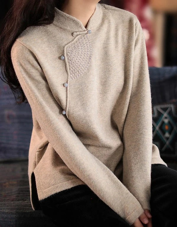 Autumn Loose Retro Diagonal Embroidered Sweater