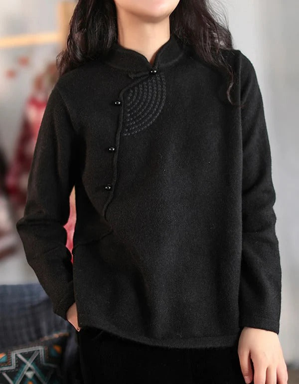 Autumn Loose Retro Diagonal Embroidered Sweater
