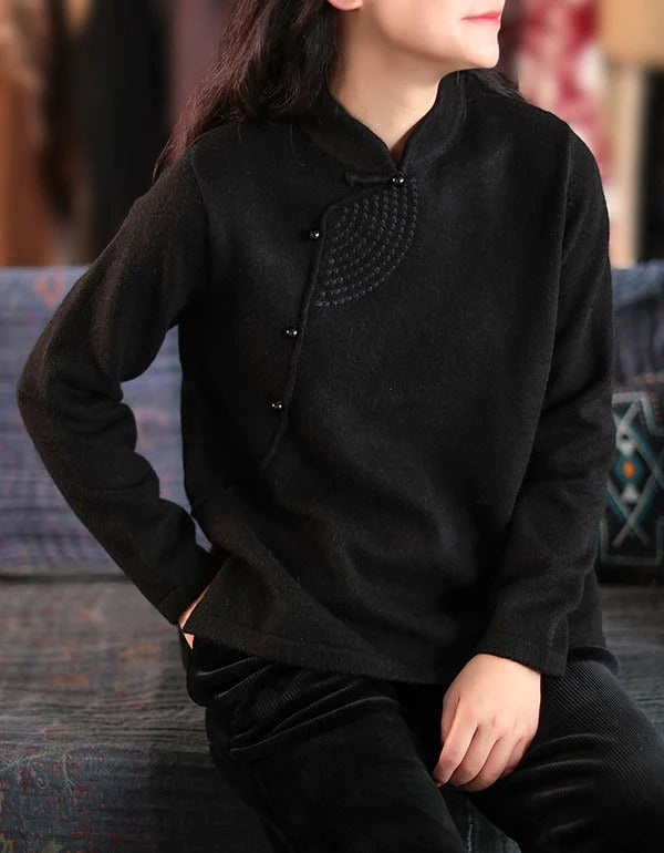 Autumn Loose Retro Diagonal Embroidered Sweater