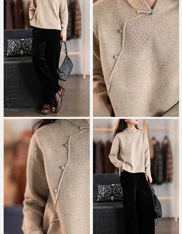 Autumn Loose Retro Diagonal Embroidered Sweater