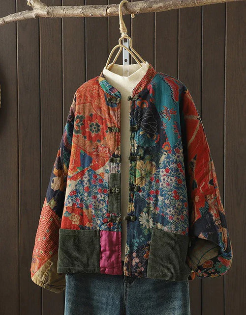 Autumn Vintage Colorful Ethnic Print Quilted Cardigan - Islinen