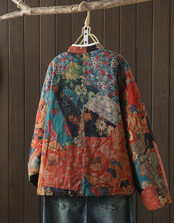 Autumn Vintage Colorful Ethnic Print Quilted Cardigan
