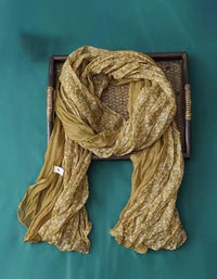 Autumn Winter Pleated Floral Cotton Linen Floral Printed Scarf