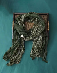 Autumn Winter Pleated Floral Cotton Linen Floral Printed Scarf