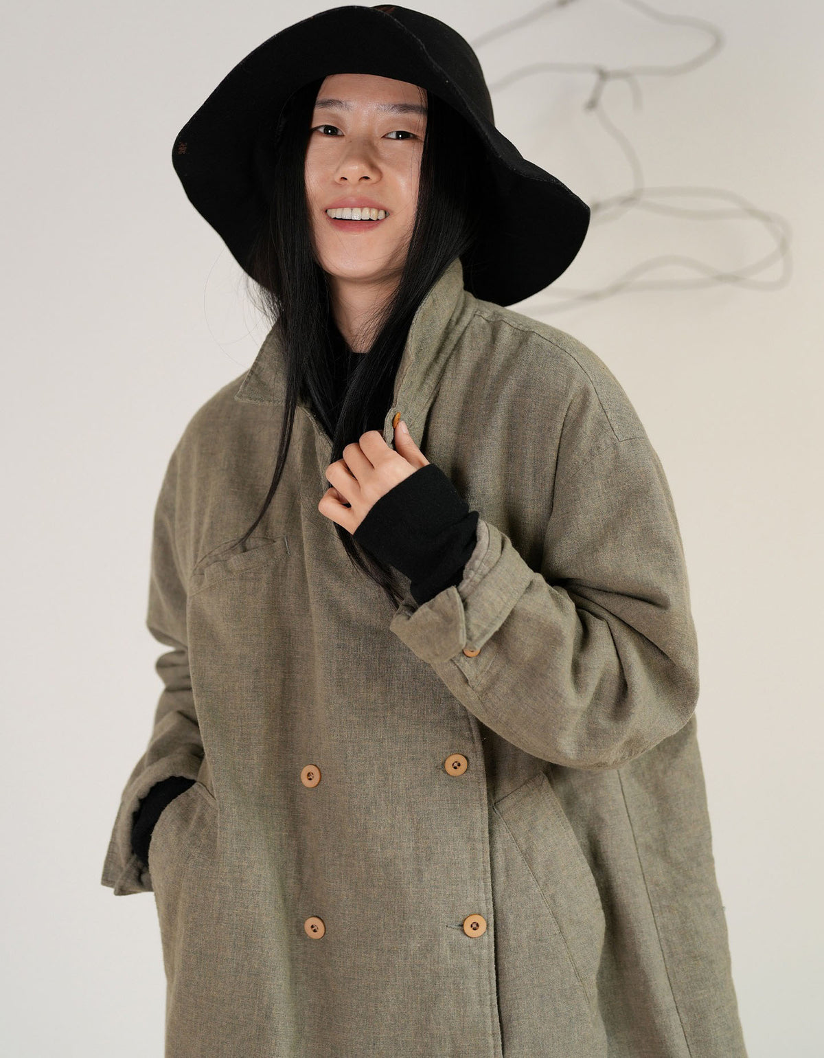 Autumn Winter Women Double-breasted Long Cotton Coat