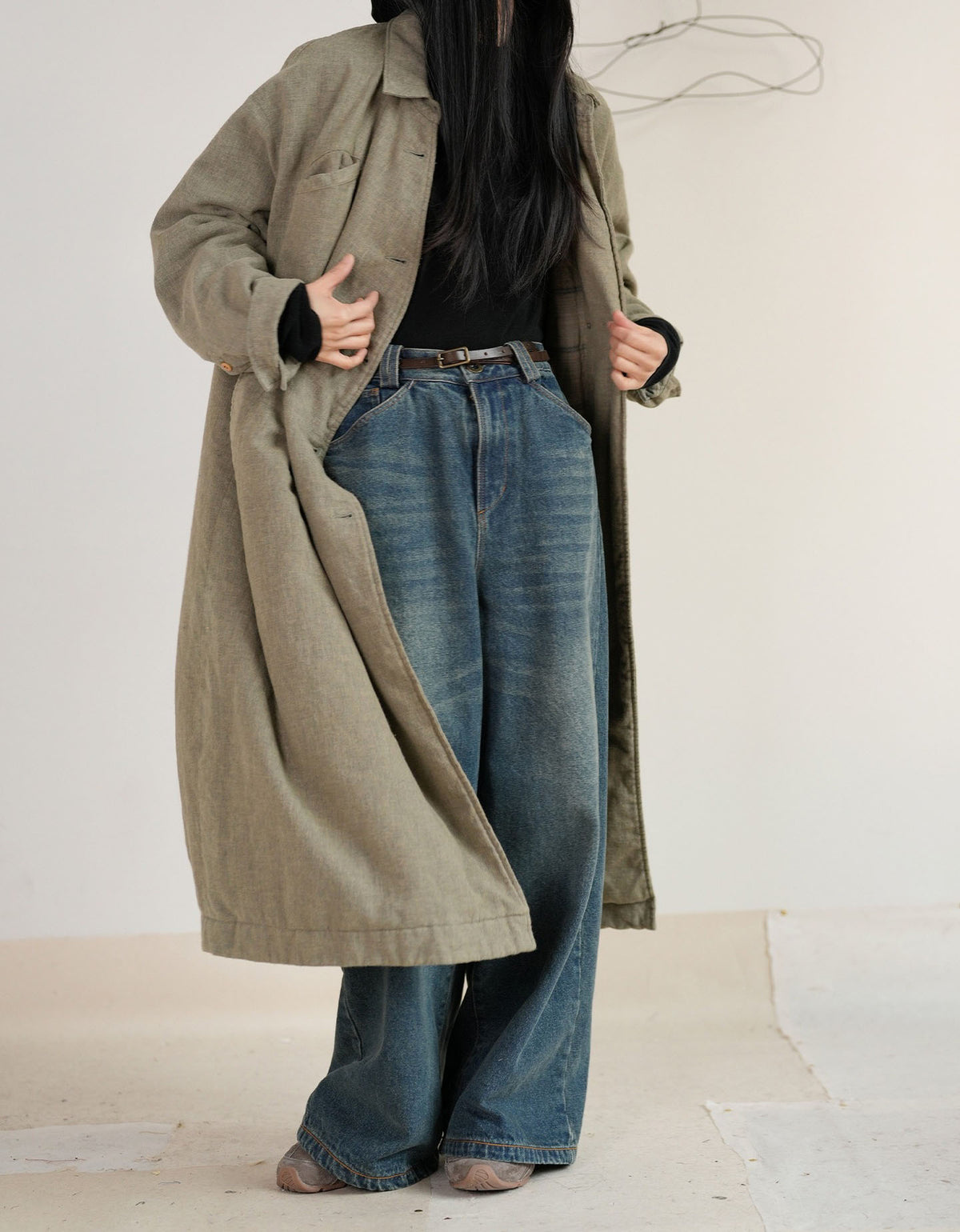 Autumn Winter Women Double-breasted Long Cotton Coat