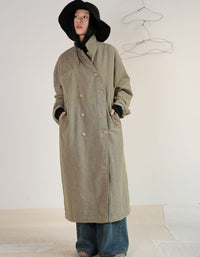 Autumn Winter Women Double-breasted Long Cotton Coat