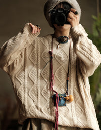 Autumn Winter Women’s Oversized Retro Cable Knit Sweater