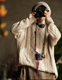 Autumn Winter Women’s Oversized Retro Cable Knit Sweater