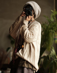 Autumn Winter Women’s Oversized Retro Cable Knit Sweater