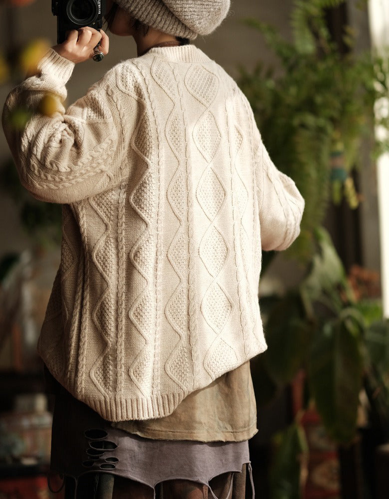 Autumn Winter Women’s Oversized Retro Cable Knit Sweater