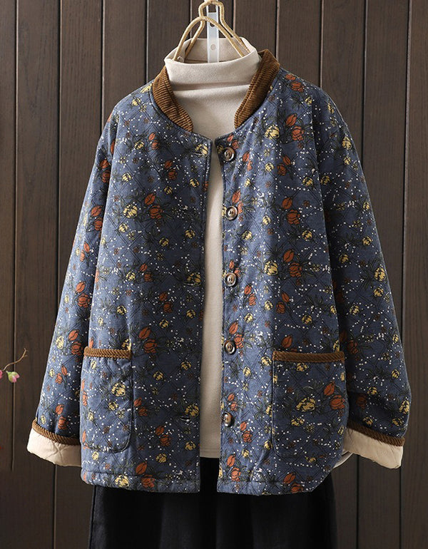 Autumn Winter Women’s Vintage Floral Quilted Cardigan Jacket