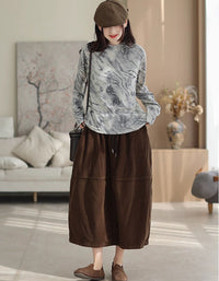 Autumn Women Corduroy Patchwork High Waist Loose Skirt