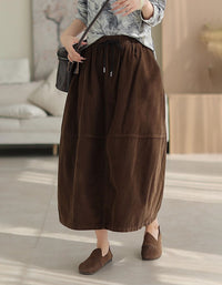 Autumn Women Corduroy Patchwork High Waist Loose Skirt