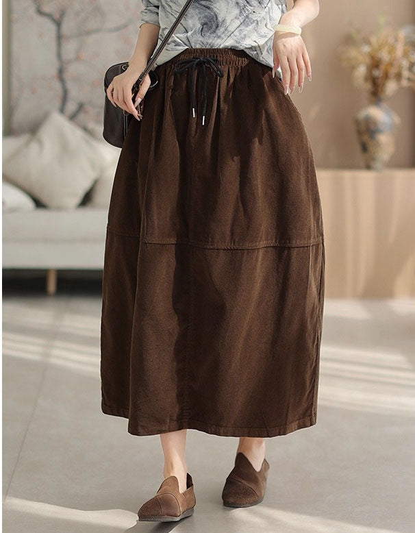 Autumn Women Corduroy Patchwork High Waist Loose Skirt