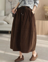 Autumn Women Corduroy Patchwork High Waist Loose Skirt
