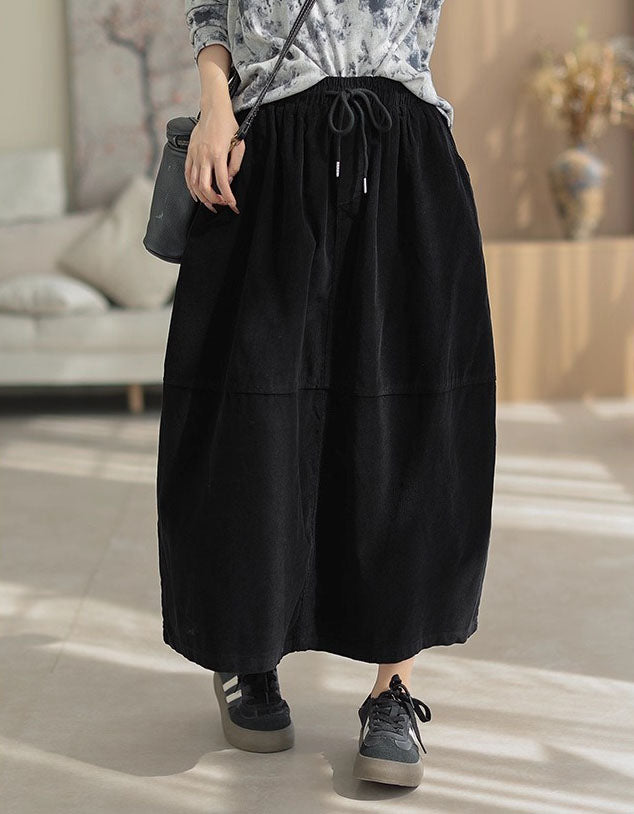 Autumn Women Corduroy Patchwork High Waist Loose Skirt