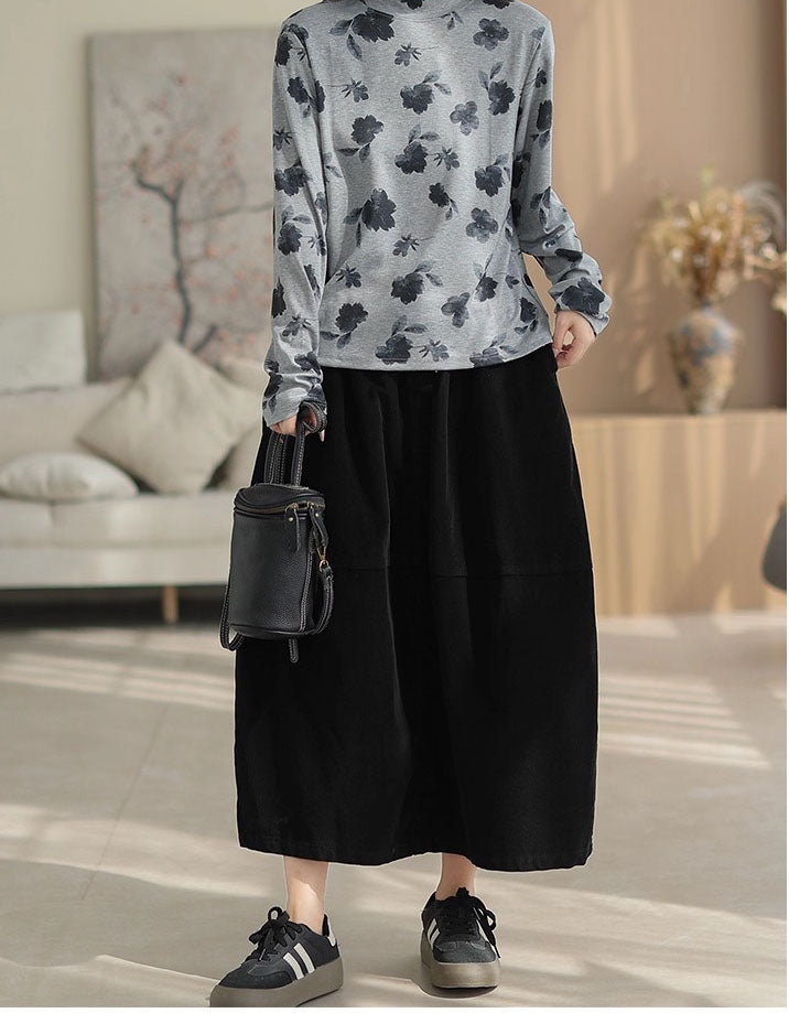 Autumn Women Corduroy Patchwork High Waist Loose Skirt