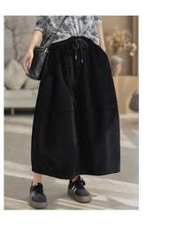 Autumn Women Corduroy Patchwork High Waist Loose Skirt