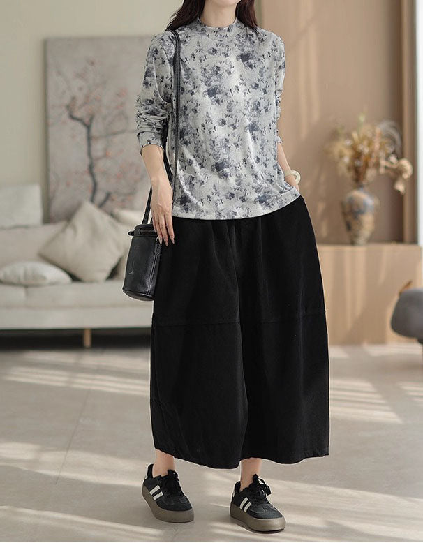 Autumn Women Corduroy Patchwork High Waist Loose Skirt